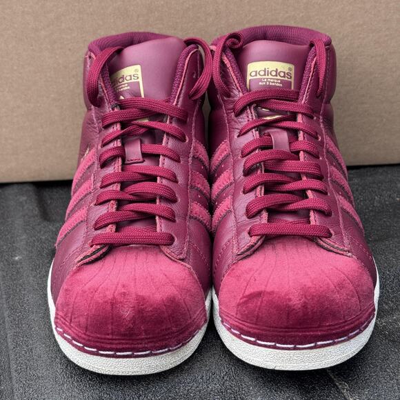 Adidas Pro Model Shell Toe Burgundy Velour Womens 6.5 Leather High Top AC7906 - Picture 7 of 12